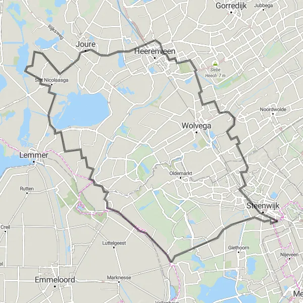 Map miniature of "The Steenwijk and Beyond Road Ride" cycling inspiration in Overijssel, Netherlands. Generated by Tarmacs.app cycling route planner