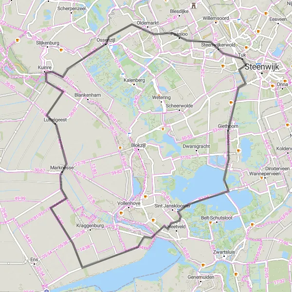 Map miniature of "Gorgeous Canals and Natural Beauty" cycling inspiration in Overijssel, Netherlands. Generated by Tarmacs.app cycling route planner