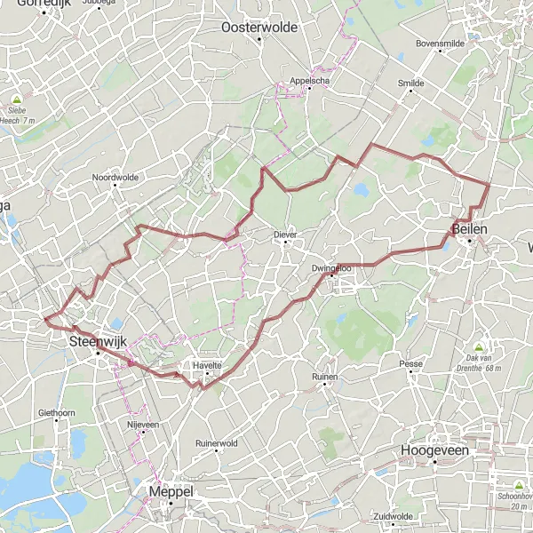 Map miniature of "The Vledder Loop" cycling inspiration in Overijssel, Netherlands. Generated by Tarmacs.app cycling route planner