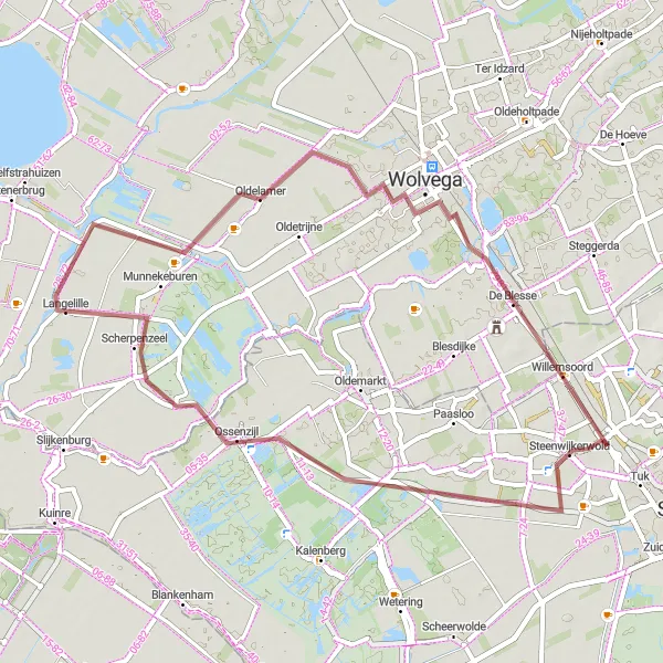 Map miniature of "Gravel Route Around Steenwijkerwold" cycling inspiration in Overijssel, Netherlands. Generated by Tarmacs.app cycling route planner