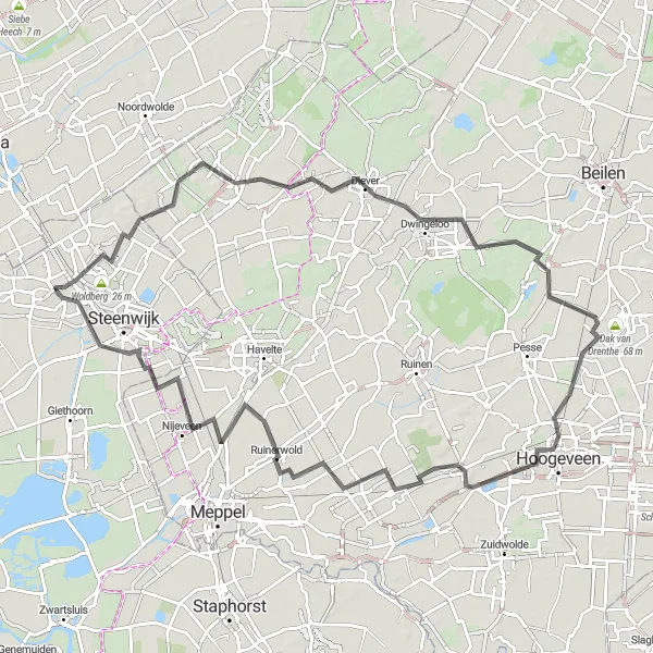 Map miniature of "Vledder Explore" cycling inspiration in Overijssel, Netherlands. Generated by Tarmacs.app cycling route planner