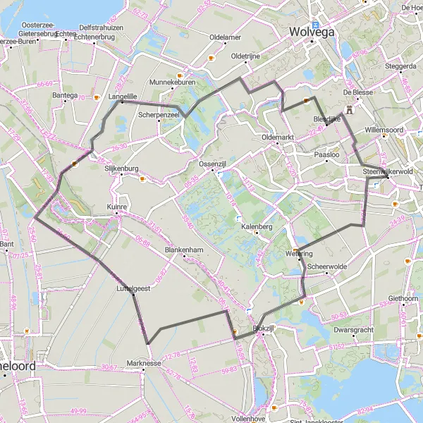 Map miniature of "Road Cycling Tour: Exploring the Surroundings of Steenwijkerwold" cycling inspiration in Overijssel, Netherlands. Generated by Tarmacs.app cycling route planner