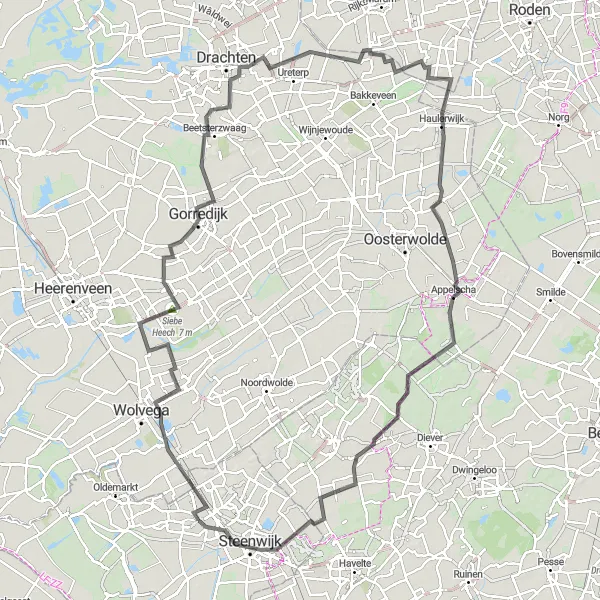 Map miniature of "Haulerwijk Loop" cycling inspiration in Overijssel, Netherlands. Generated by Tarmacs.app cycling route planner