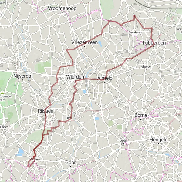 Map miniature of "The Gravel Adventure" cycling inspiration in Overijssel, Netherlands. Generated by Tarmacs.app cycling route planner