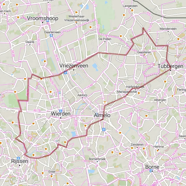 Map miniature of "Gravel Adventure near Tubbergen" cycling inspiration in Overijssel, Netherlands. Generated by Tarmacs.app cycling route planner