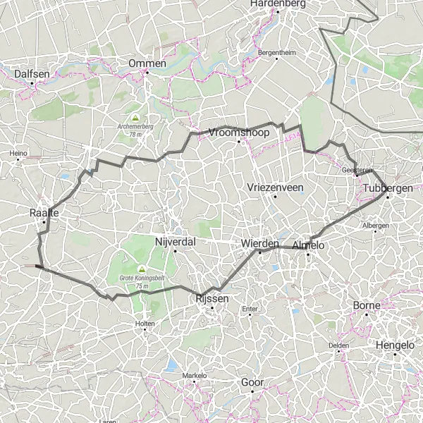 Map miniature of "Roads Less Traveled" cycling inspiration in Overijssel, Netherlands. Generated by Tarmacs.app cycling route planner