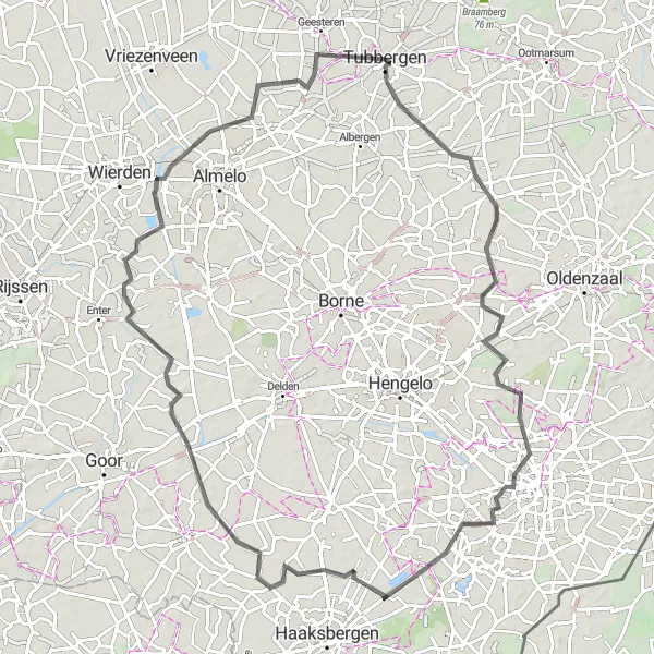 Map miniature of "Tubbergen Countryside Loop" cycling inspiration in Overijssel, Netherlands. Generated by Tarmacs.app cycling route planner