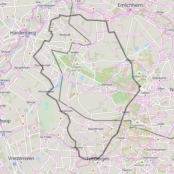 Map miniature of "Geesteren and Bruchterveld Loop" cycling inspiration in Overijssel, Netherlands. Generated by Tarmacs.app cycling route planner