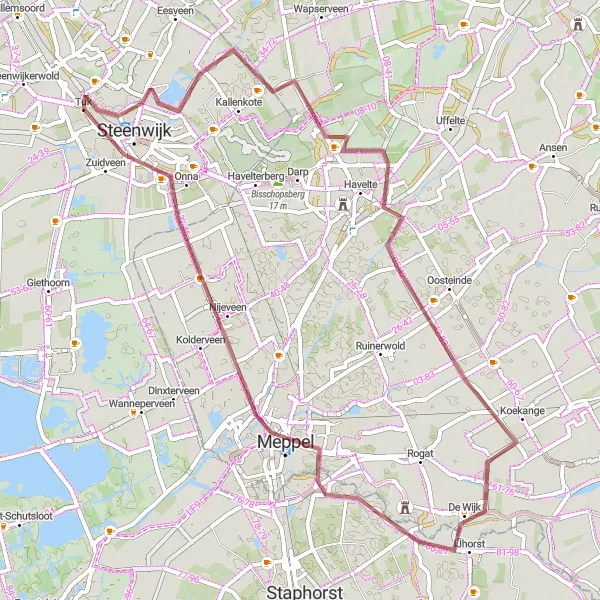 Miniatuurkaart van de fietsinspiratie "Ontdek de gravelwegen van Overijssel" in Overijssel, Netherlands. Gemaakt door de Tarmacs.app fietsrouteplanner