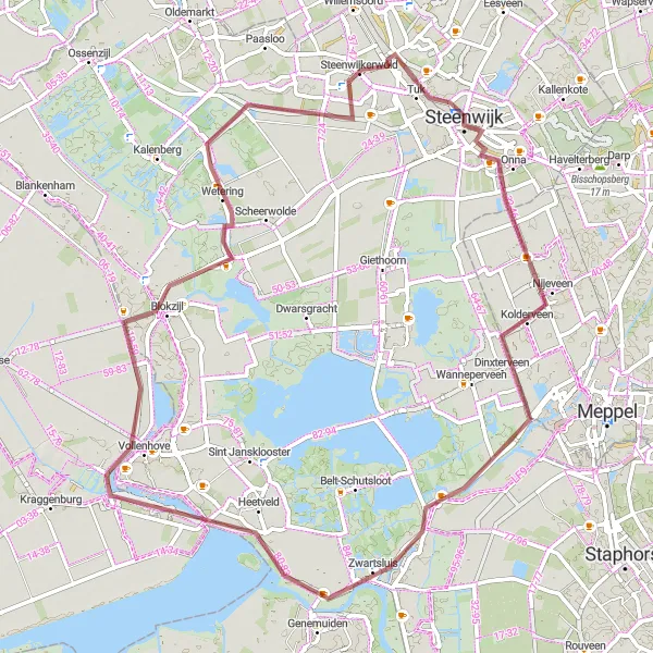 Map miniature of "Gravel Adventure around Steenwijk" cycling inspiration in Overijssel, Netherlands. Generated by Tarmacs.app cycling route planner