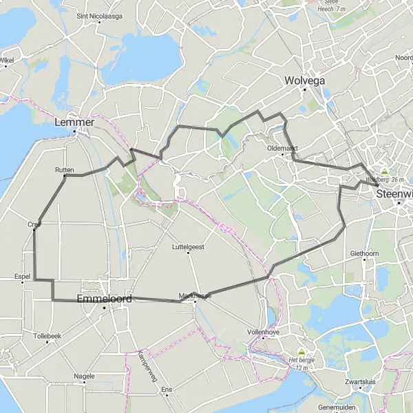 Map miniature of "Road Trip to Blokzijl and Steenwijkerwold" cycling inspiration in Overijssel, Netherlands. Generated by Tarmacs.app cycling route planner
