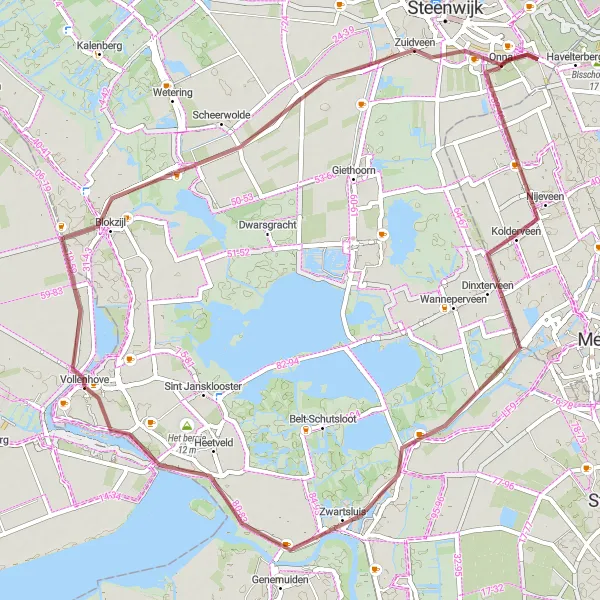 Map miniature of "Through Peat Bogs and Villages" cycling inspiration in Overijssel, Netherlands. Generated by Tarmacs.app cycling route planner