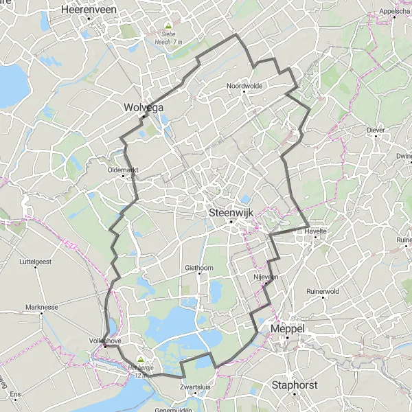 Map miniature of "Vollenhove and beyond: The Road Warrior" cycling inspiration in Overijssel, Netherlands. Generated by Tarmacs.app cycling route planner