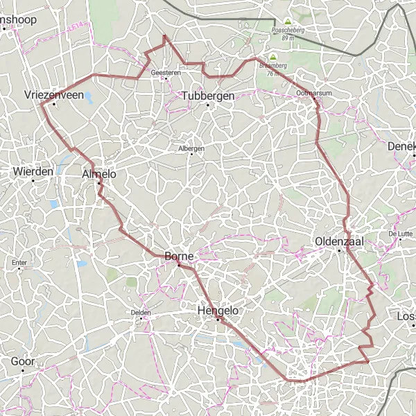 Map miniature of "The Gravel Adventure" cycling inspiration in Overijssel, Netherlands. Generated by Tarmacs.app cycling route planner