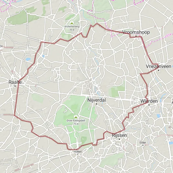 Map miniature of "Holten Gravel Adventure" cycling inspiration in Overijssel, Netherlands. Generated by Tarmacs.app cycling route planner