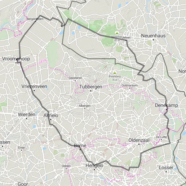 Map miniature of "Twisted Rivers" cycling inspiration in Overijssel, Netherlands. Generated by Tarmacs.app cycling route planner