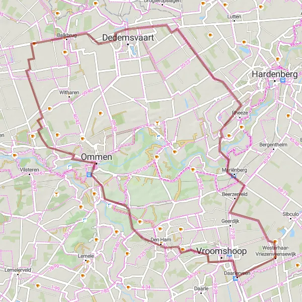 Miniatuurkaart van de fietsinspiratie "Gravelroute via Den Ham en Rheeze" in Overijssel, Netherlands. Gemaakt door de Tarmacs.app fietsrouteplanner