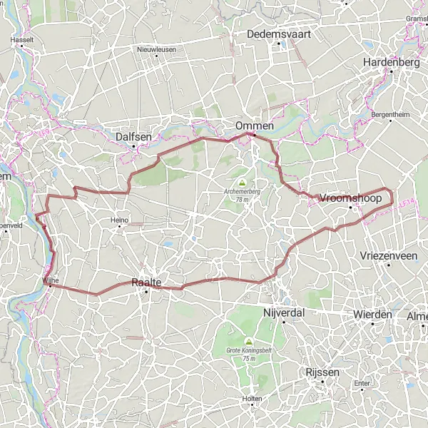 Miniatuurkaart van de fietsinspiratie "Gravelroute via Daarle en Wijhe" in Overijssel, Netherlands. Gemaakt door de Tarmacs.app fietsrouteplanner