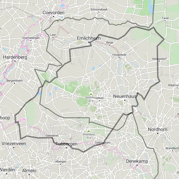 Map miniature of "Road Route to Ootmarsum and Back" cycling inspiration in Overijssel, Netherlands. Generated by Tarmacs.app cycling route planner
