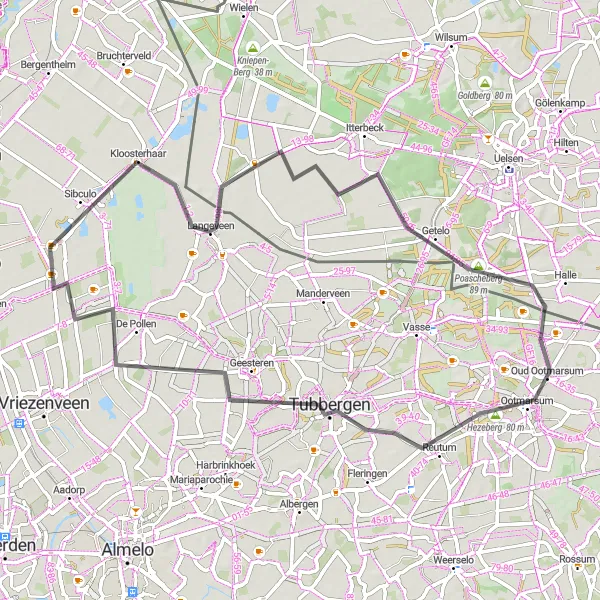 Map miniature of "Road Route to Ootmarsum and Kuiperberg" cycling inspiration in Overijssel, Netherlands. Generated by Tarmacs.app cycling route planner