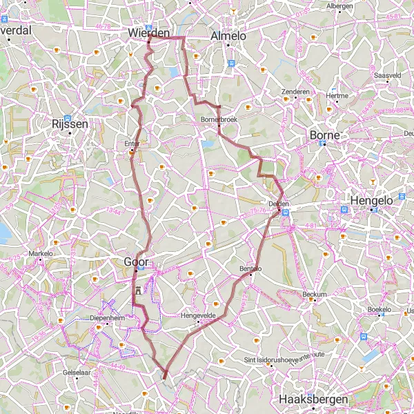 Map miniature of "Wierden - Enter Gravel Loop" cycling inspiration in Overijssel, Netherlands. Generated by Tarmacs.app cycling route planner