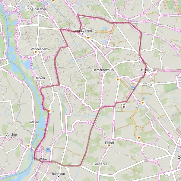 Miniatuurkaart van de fietsinspiratie "Gravelavontuur in de omgeving van Wijhe" in Overijssel, Netherlands. Gemaakt door de Tarmacs.app fietsrouteplanner