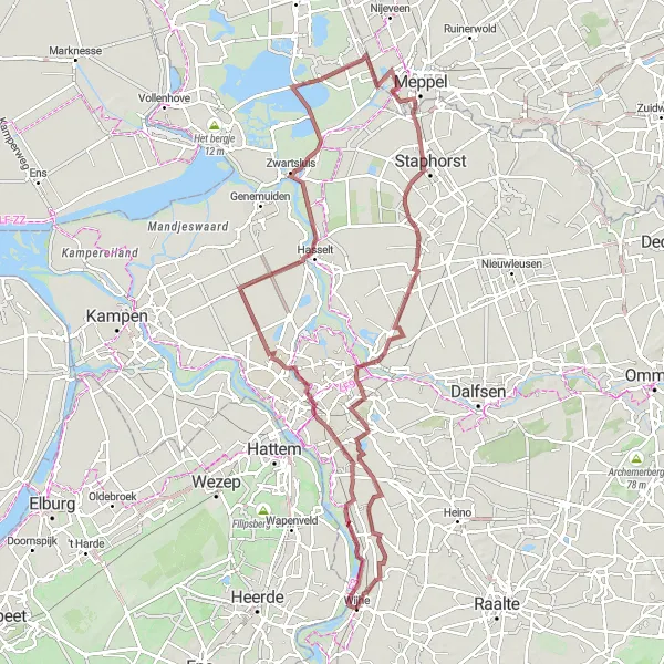 Miniatuurkaart van de fietsinspiratie "Landelijk Overijssel Gravelpad" in Overijssel, Netherlands. Gemaakt door de Tarmacs.app fietsrouteplanner