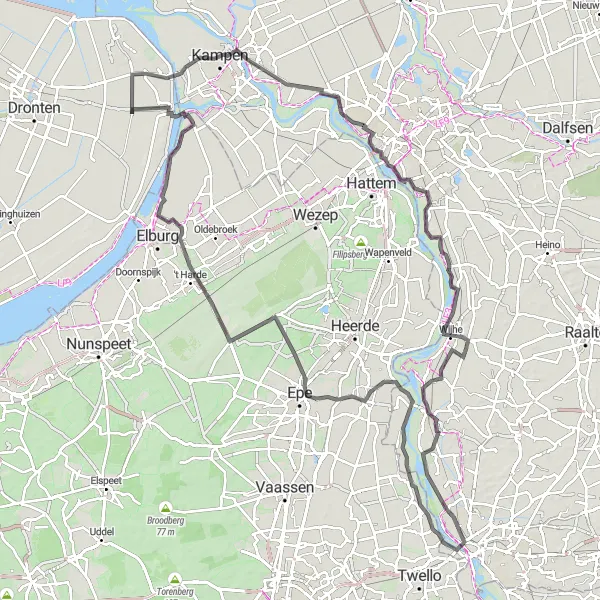 Miniatuurkaart van de fietsinspiratie "Langs historische plaatsen en waterwegen" in Overijssel, Netherlands. Gemaakt door de Tarmacs.app fietsrouteplanner