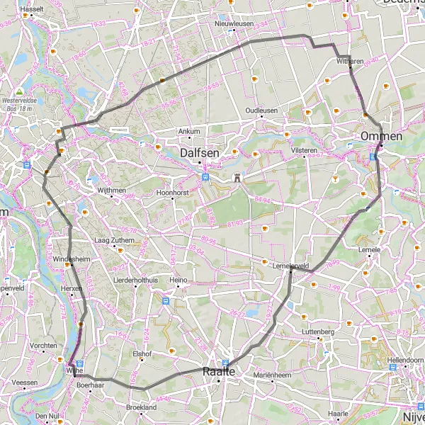 Map miniature of "Raalte and Vinkenbuurt Road Route" cycling inspiration in Overijssel, Netherlands. Generated by Tarmacs.app cycling route planner