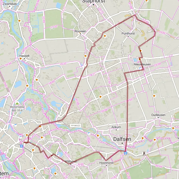 Map miniature of "Gravel Route: Exploring the Countryside and Zwolle" cycling inspiration in Overijssel, Netherlands. Generated by Tarmacs.app cycling route planner