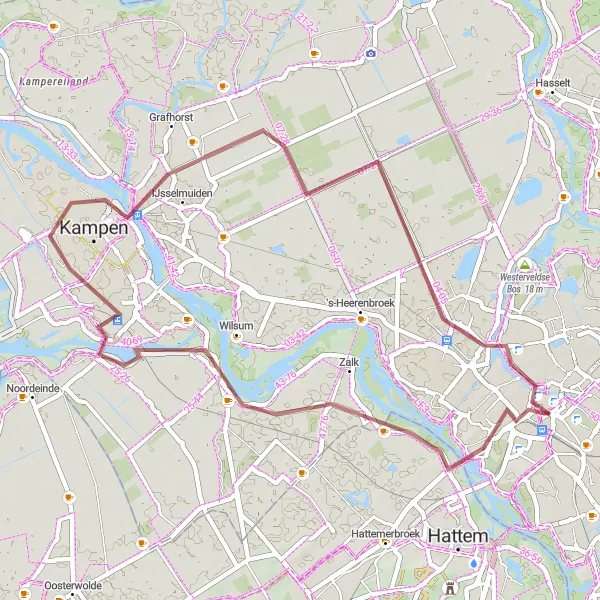 Miniatuurkaart van de fietsinspiratie "Gravelroute 't Zand en Kampen" in Overijssel, Netherlands. Gemaakt door de Tarmacs.app fietsrouteplanner