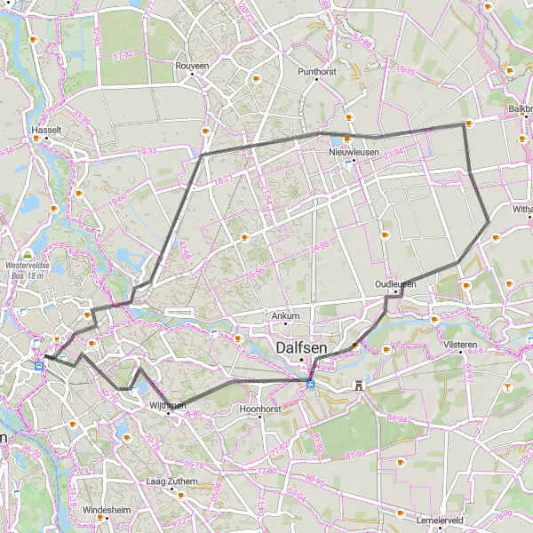 Map miniature of "Road Route: Exploring Serene Villages and Zwolle" cycling inspiration in Overijssel, Netherlands. Generated by Tarmacs.app cycling route planner