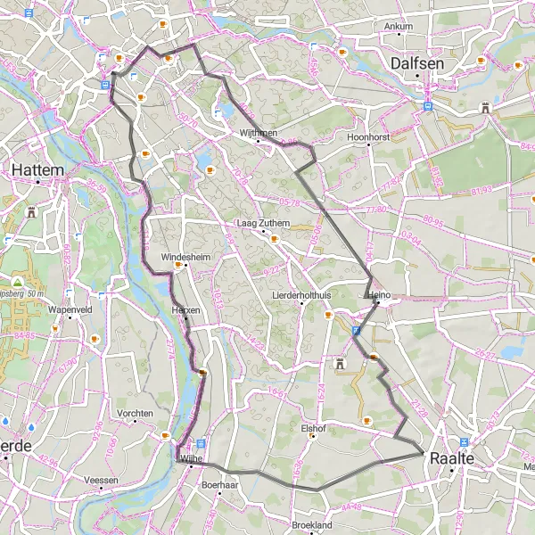 Map miniature of "Zwolle - Herfte - Heino - Boerhaar - Zwolle" cycling inspiration in Overijssel, Netherlands. Generated by Tarmacs.app cycling route planner