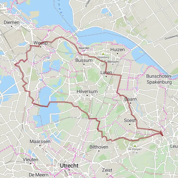 Map miniature of "Weesp to Nieuw-Loosdrecht Gravel Adventure" cycling inspiration in Utrecht, Netherlands. Generated by Tarmacs.app cycling route planner