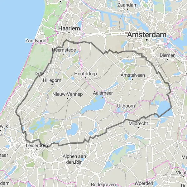 Map miniature of "Coastal Windmills and Flower Fields" cycling inspiration in Utrecht, Netherlands. Generated by Tarmacs.app cycling route planner