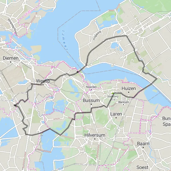 Miniatuurkaart van de fietsinspiratie "Levendige fietstocht door Noord-Holland" in Utrecht, Netherlands. Gemaakt door de Tarmacs.app fietsrouteplanner