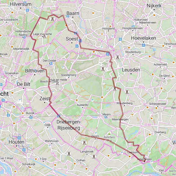 Map miniature of "Scenic Gravel Ride through Doorn and Amersfoort" cycling inspiration in Utrecht, Netherlands. Generated by Tarmacs.app cycling route planner