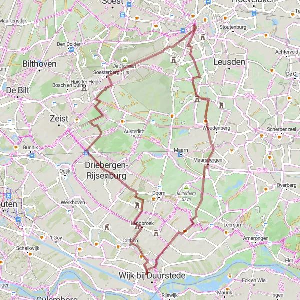 Map miniature of "Through Soest and Langbroek" cycling inspiration in Utrecht, Netherlands. Generated by Tarmacs.app cycling route planner