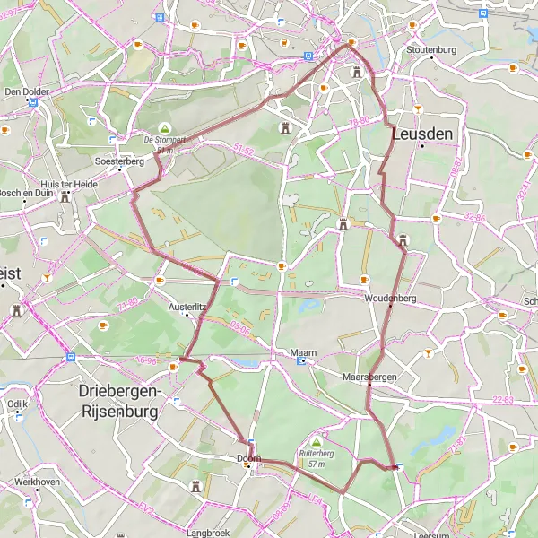 Map miniature of "The Hillside Adventure" cycling inspiration in Utrecht, Netherlands. Generated by Tarmacs.app cycling route planner