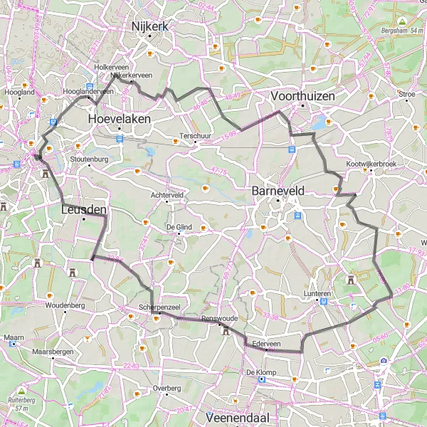 Map miniature of "Hoogland Road Loop" cycling inspiration in Utrecht, Netherlands. Generated by Tarmacs.app cycling route planner