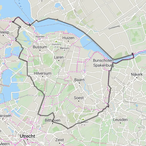 Map miniature of "The Goois Rondeel" cycling inspiration in Utrecht, Netherlands. Generated by Tarmacs.app cycling route planner