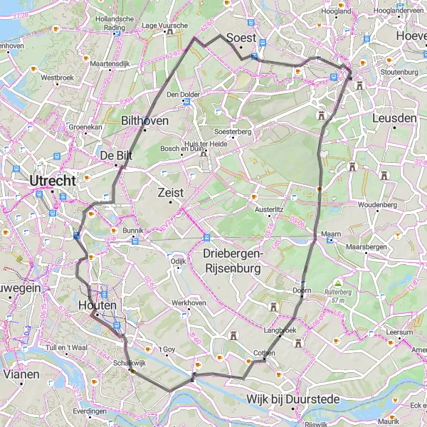 Miniatuurkaart van de fietsinspiratie "Doorn en Soest Road Cycling Route" in Utrecht, Netherlands. Gemaakt door de Tarmacs.app fietsrouteplanner