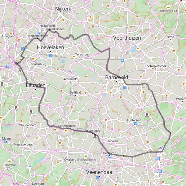 Miniatuurkaart van de fietsinspiratie "Wegroute Hooglanderveen - Leusden" in Utrecht, Netherlands. Gemaakt door de Tarmacs.app fietsrouteplanner