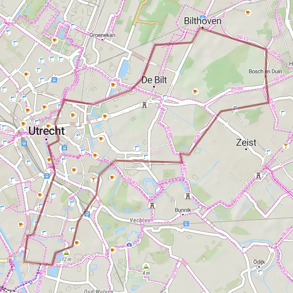 Map miniature of "Gravel Ride: Bosch en Duin - Utrecht" cycling inspiration in Utrecht, Netherlands. Generated by Tarmacs.app cycling route planner