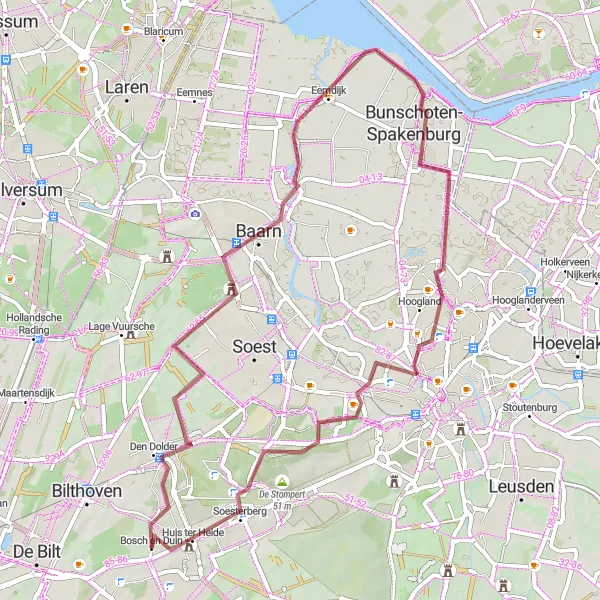 Map miniature of "Scenic Gravel Ride to Paleis Soestdijk" cycling inspiration in Utrecht, Netherlands. Generated by Tarmacs.app cycling route planner