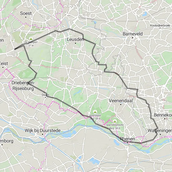 Miniatuurkaart van de fietsinspiratie "Tocht langs Rhenen en Austerlitz" in Utrecht, Netherlands. Gemaakt door de Tarmacs.app fietsrouteplanner