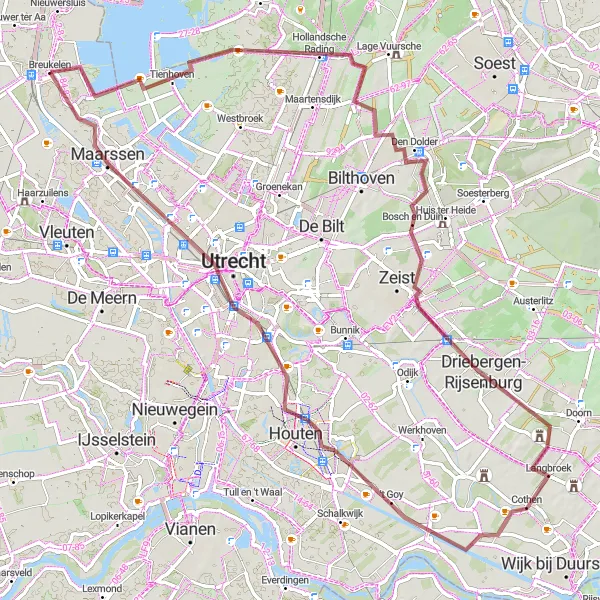 Map miniature of "Nature Reserves and Utrecht" cycling inspiration in Utrecht, Netherlands. Generated by Tarmacs.app cycling route planner