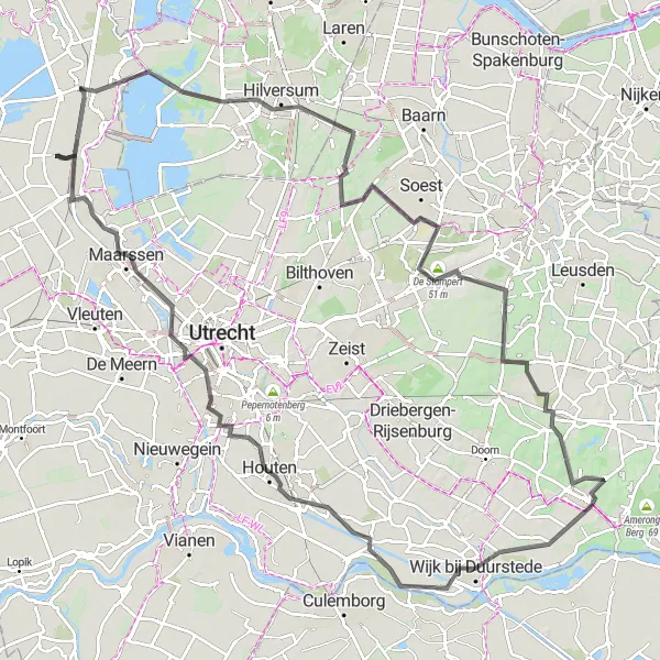 Miniatuurkaart van de fietsinspiratie "Ontdek de Utrechtse Heuvelrug" in Utrecht, Netherlands. Gemaakt door de Tarmacs.app fietsrouteplanner