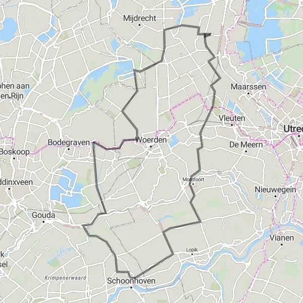 Map miniature of "Montfoort and River Vecht" cycling inspiration in Utrecht, Netherlands. Generated by Tarmacs.app cycling route planner