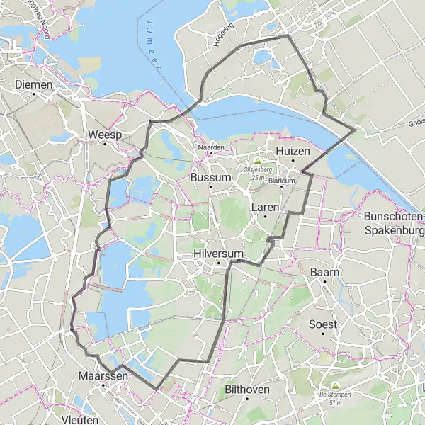 Map miniature of "Nederhorst den Berg and Maarssen" cycling inspiration in Utrecht, Netherlands. Generated by Tarmacs.app cycling route planner